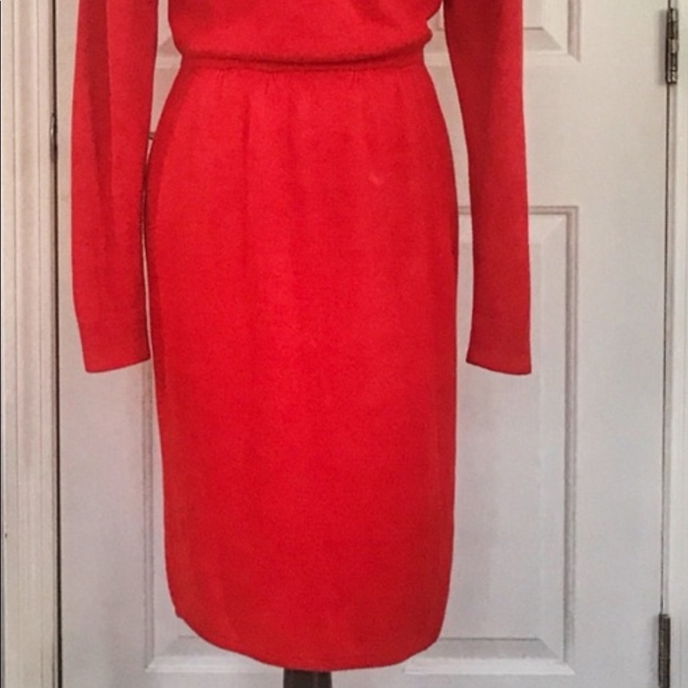 Vtg St. John Knit Gold Circle Cutout Dress - Picture 3 of 6